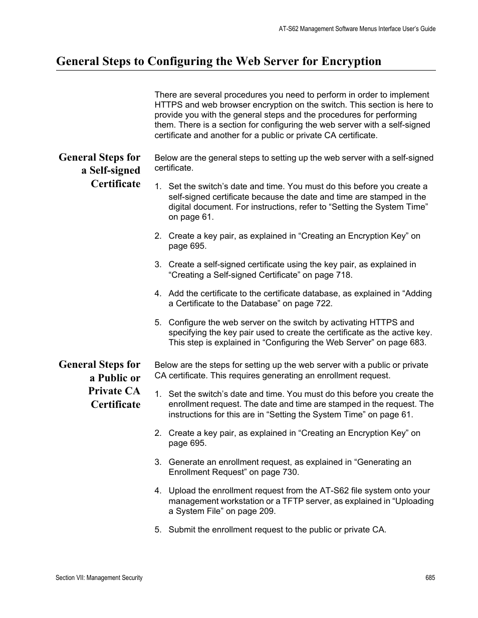 General steps for a self-signed certificate | Allied Telesis AT-S62 User Manual | Page 685 / 822