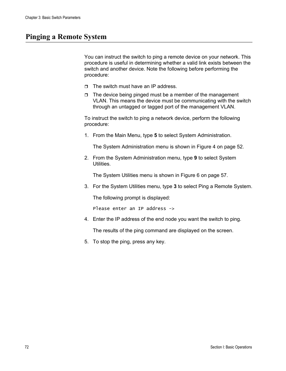 Pinging a remote system | Allied Telesis AT-S62 User Manual | Page 72 / 822