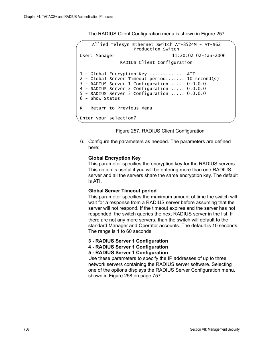 Figure 257: radius client configuration | Allied Telesis AT-S62 User Manual | Page 756 / 822