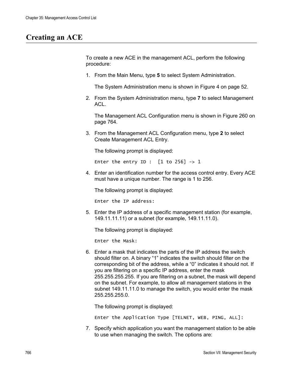 Creating an ace | Allied Telesis AT-S62 User Manual | Page 766 / 822
