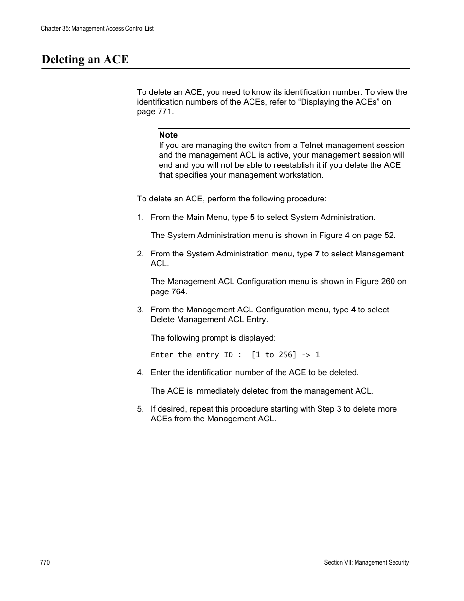 Deleting an ace | Allied Telesis AT-S62 User Manual | Page 770 / 822