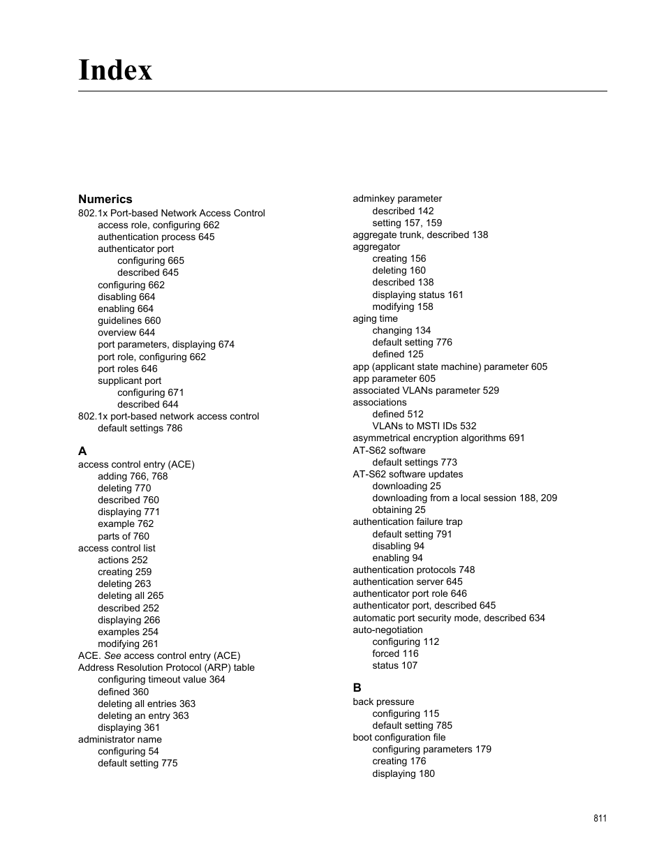 Index, Numerics | Allied Telesis AT-S62 User Manual | Page 811 / 822