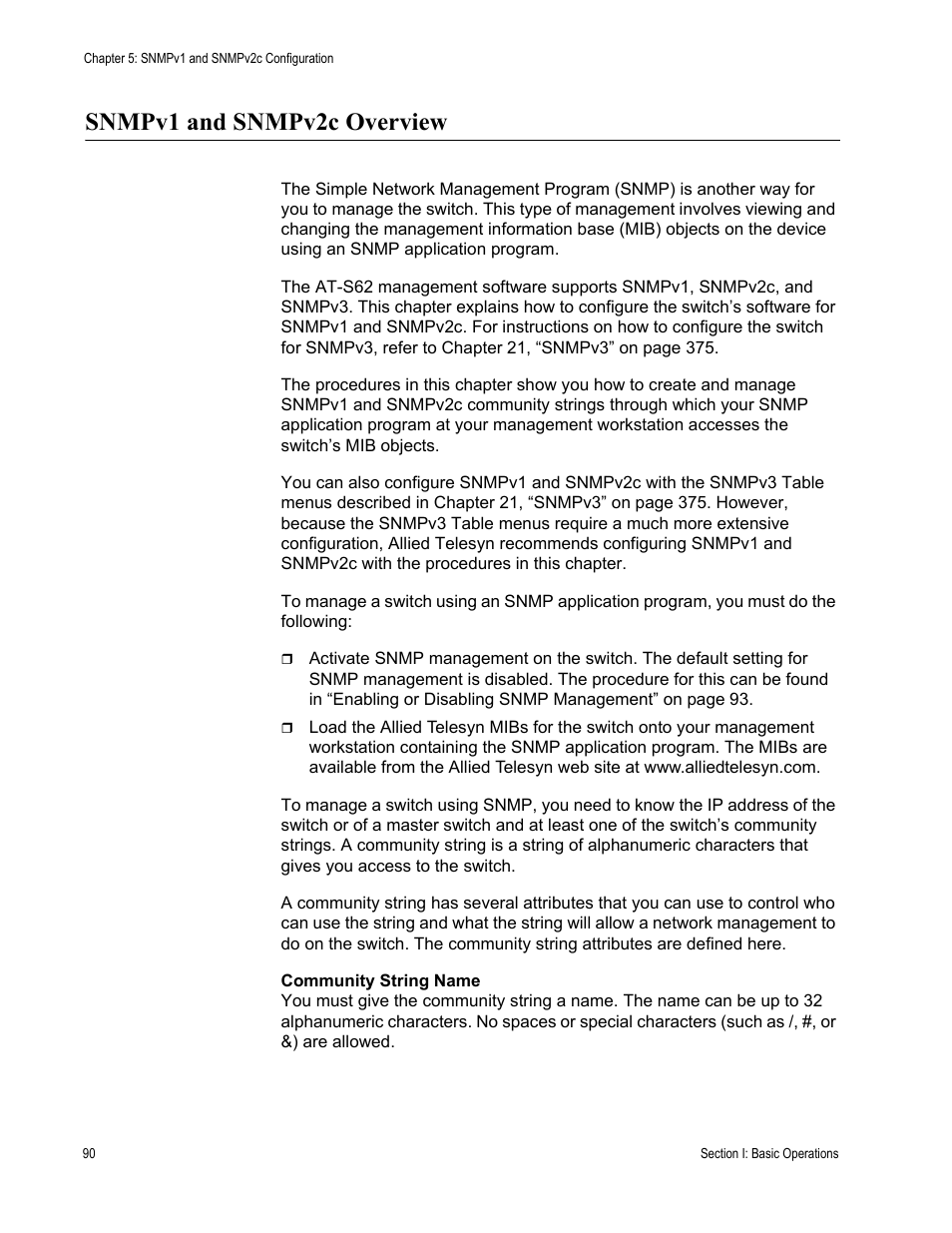 Snmpv1 and snmpv2c overview | Allied Telesis AT-S62 User Manual | Page 90 / 822