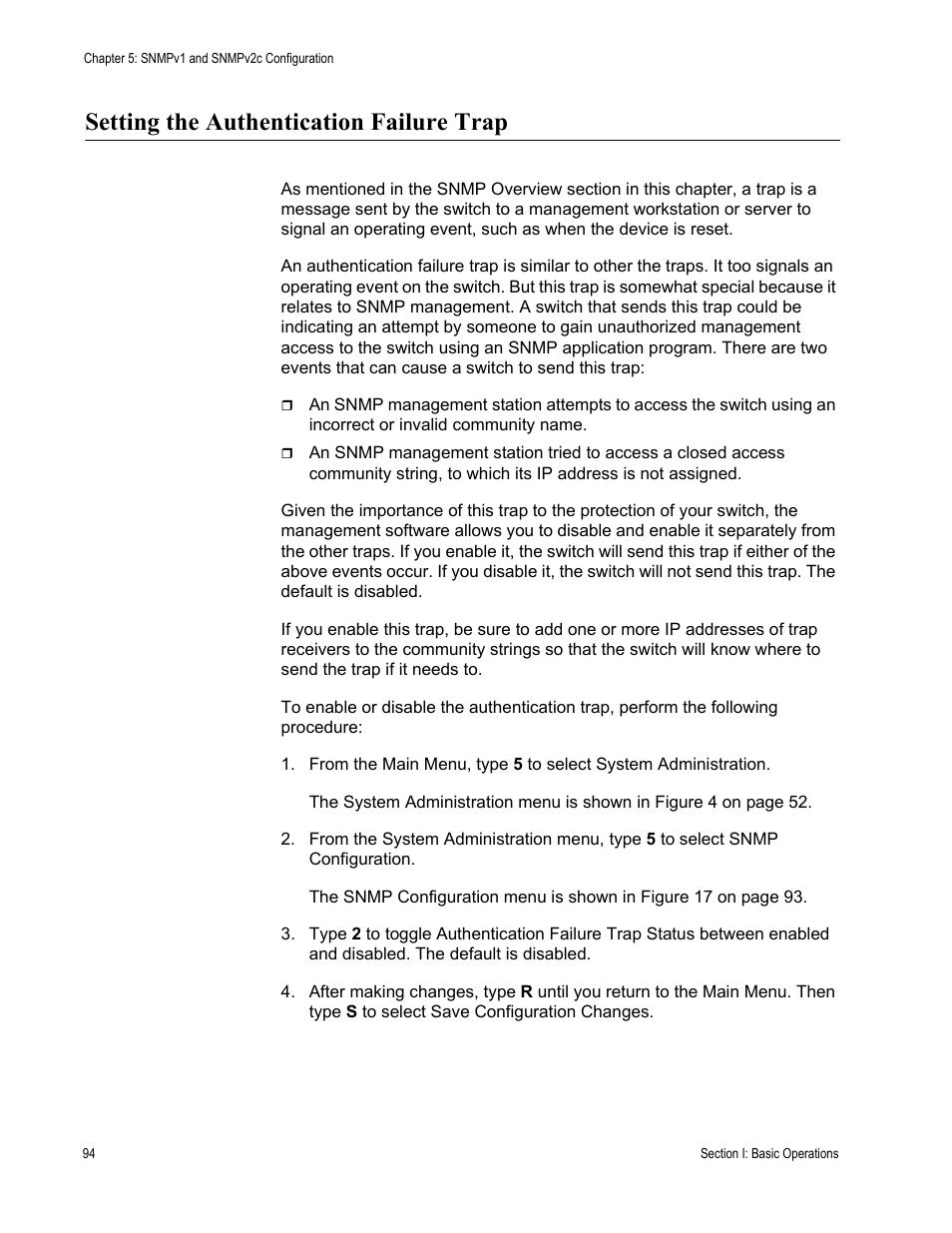 Setting the authentication failure trap | Allied Telesis AT-S62 User Manual | Page 94 / 822