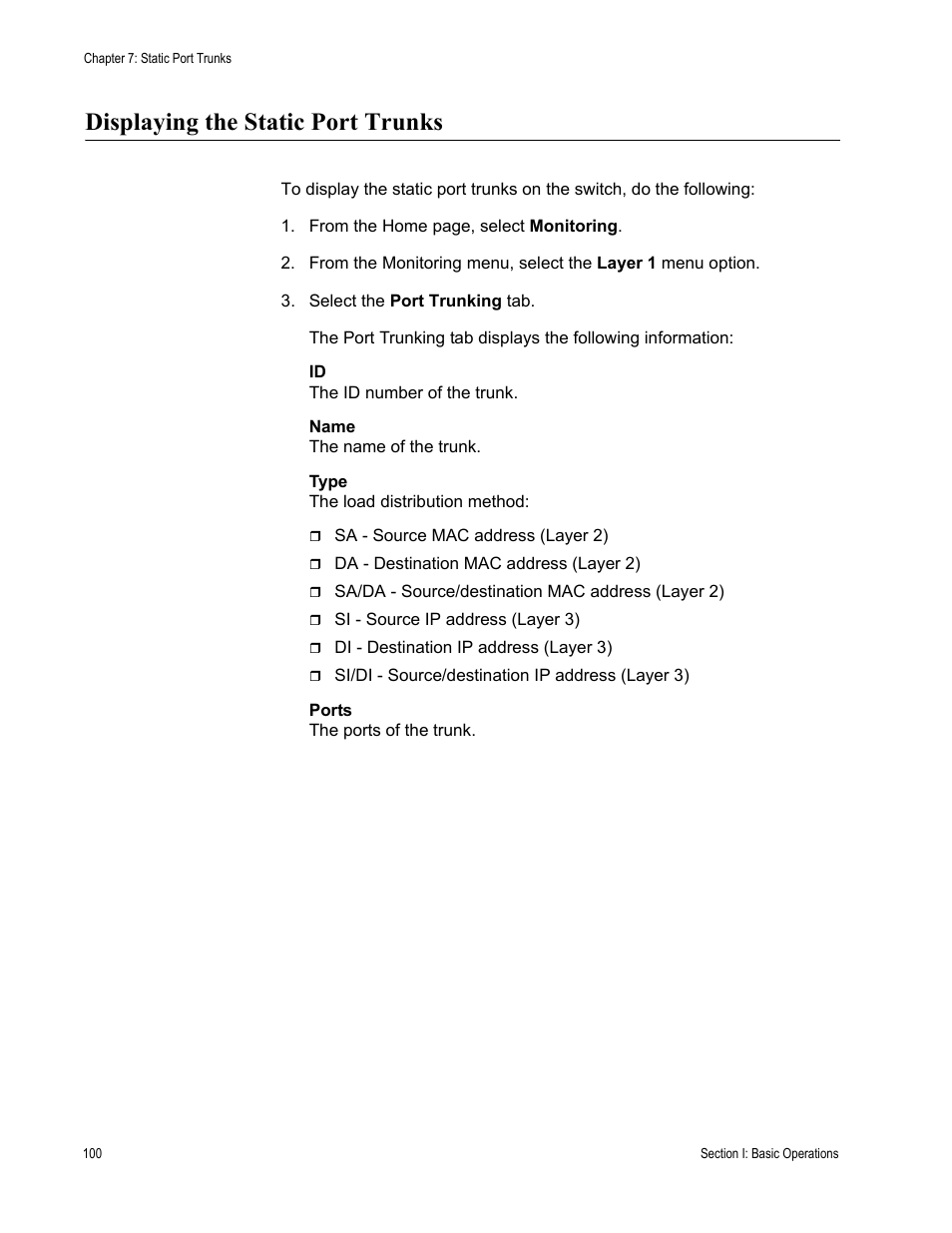 Displaying the static port trunks | Allied Telesis AT-S62 User Manual | Page 100 / 372