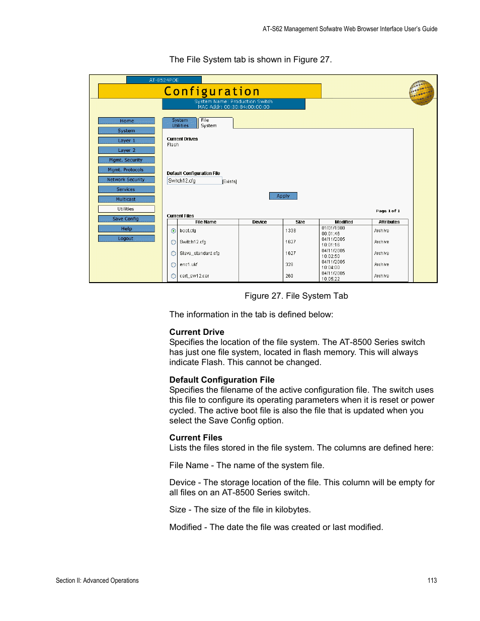 Figure 27: file system tab | Allied Telesis AT-S62 User Manual | Page 113 / 372