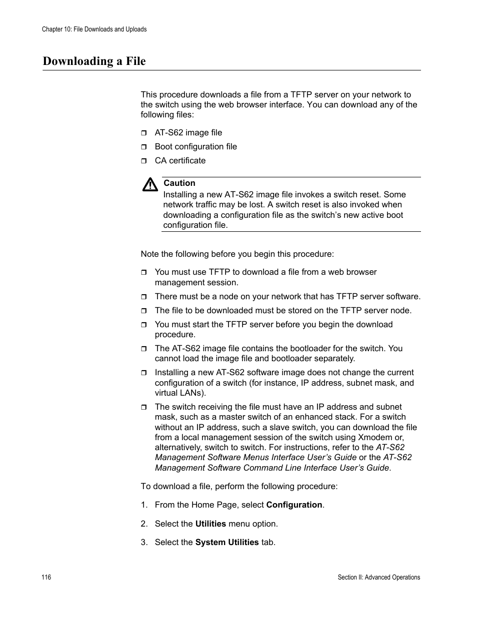 Downloading a file | Allied Telesis AT-S62 User Manual | Page 116 / 372