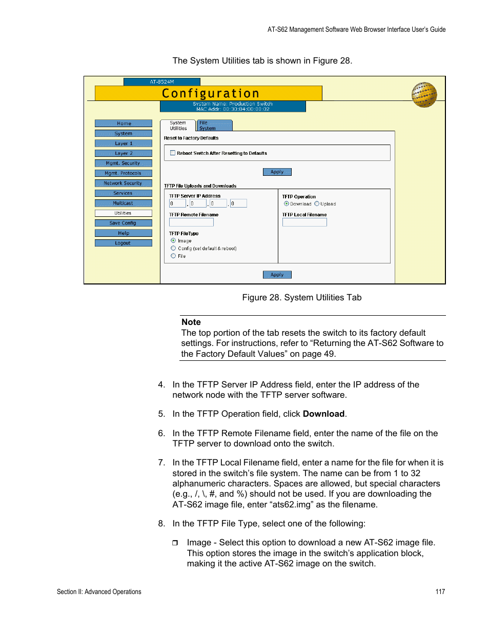 System utilities tab | Allied Telesis AT-S62 User Manual | Page 117 / 372