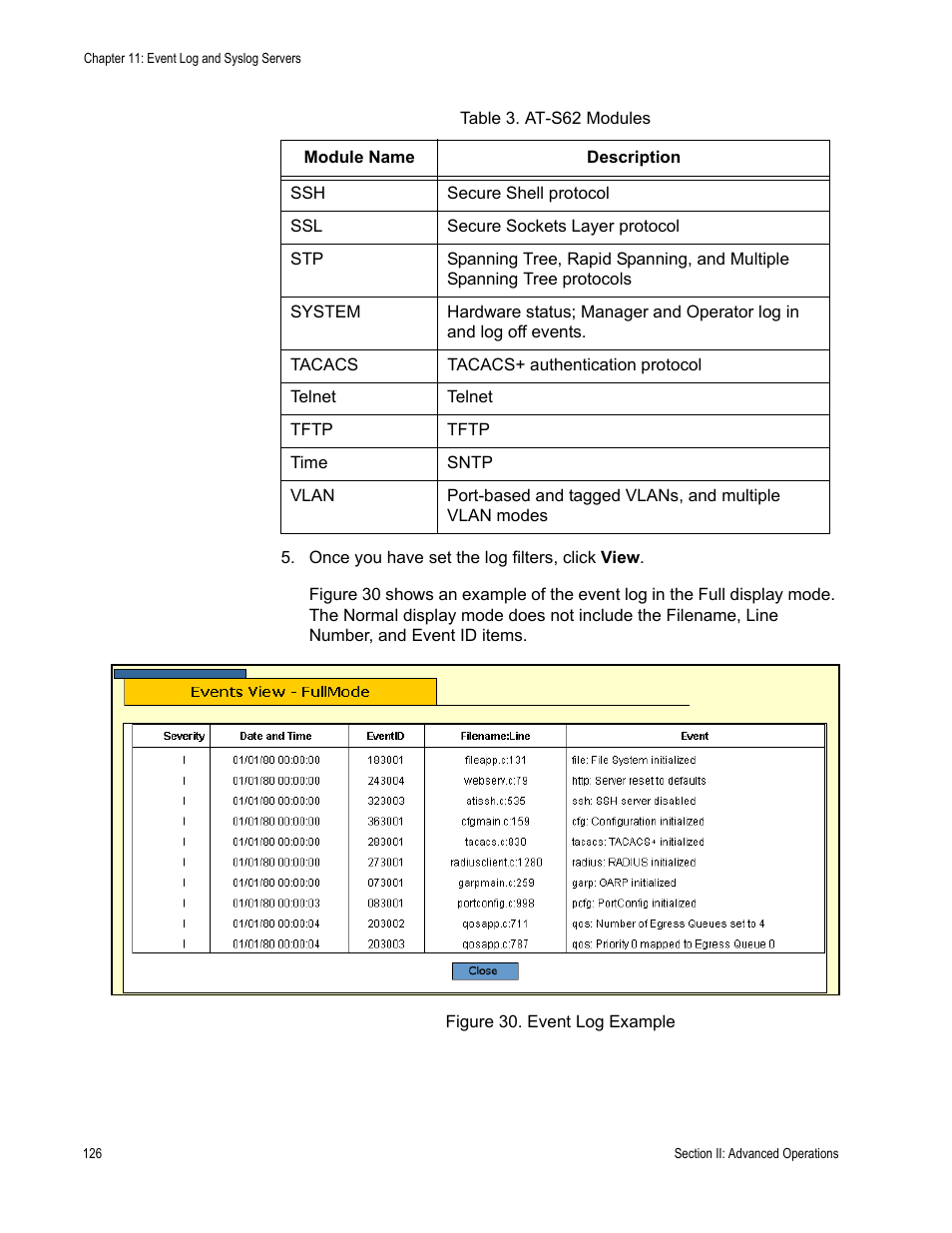Figure 30: event log example | Allied Telesis AT-S62 User Manual | Page 126 / 372