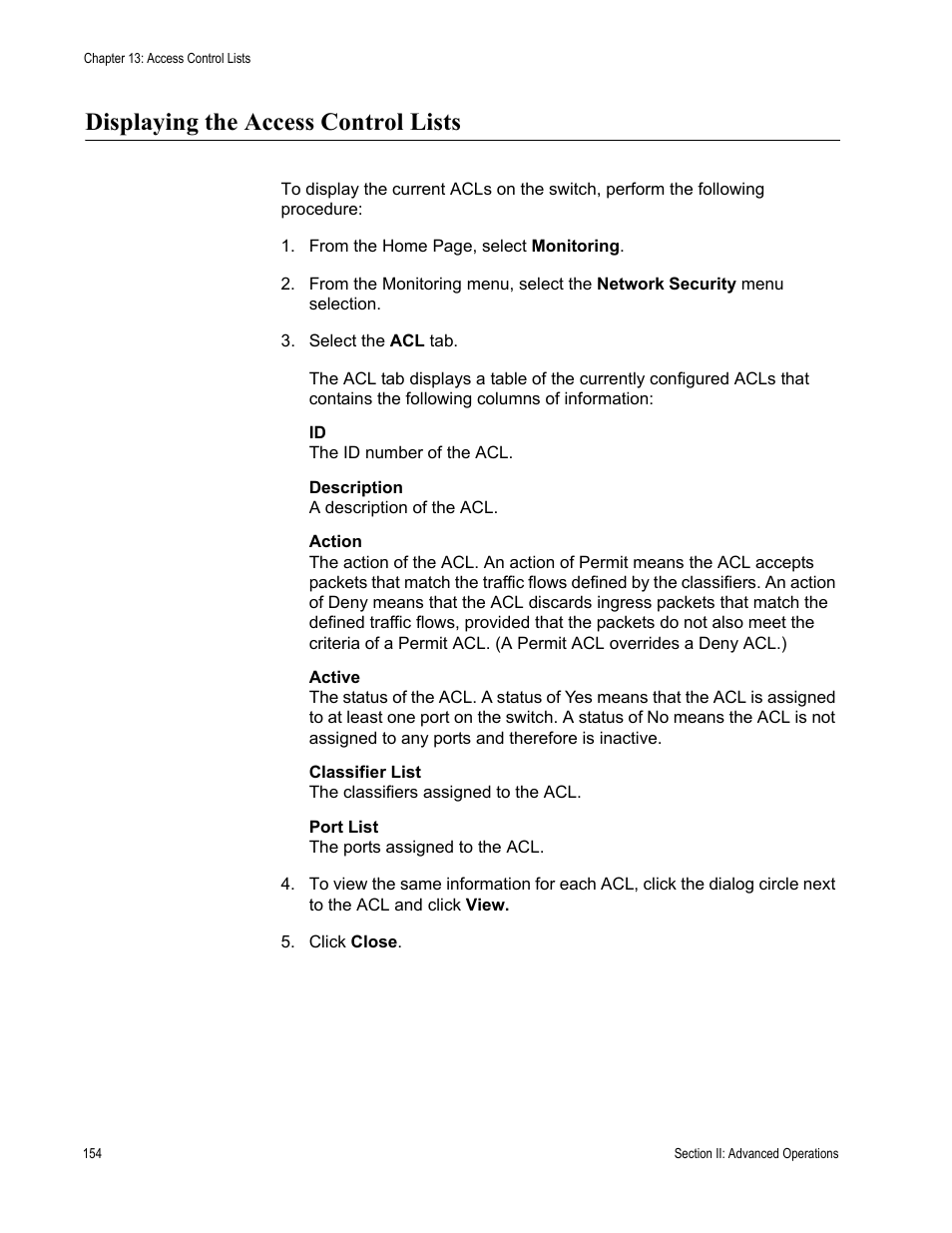 Displaying the access control lists | Allied Telesis AT-S62 User Manual | Page 154 / 372