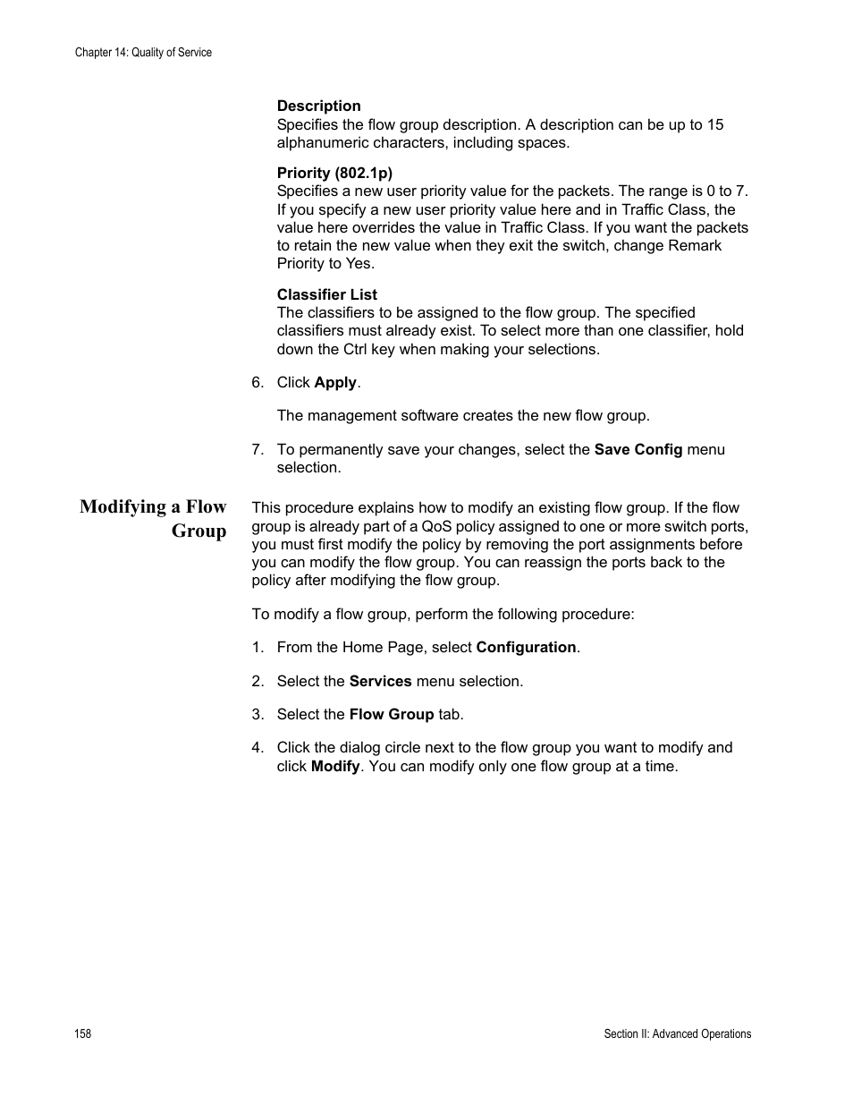 Modifying a flow group | Allied Telesis AT-S62 User Manual | Page 158 / 372