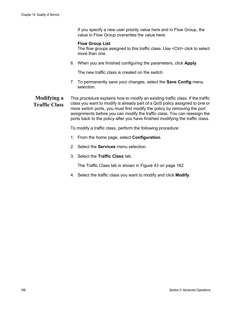Modifying a traffic class | Allied Telesis AT-S62 User Manual | Page 166 / 372