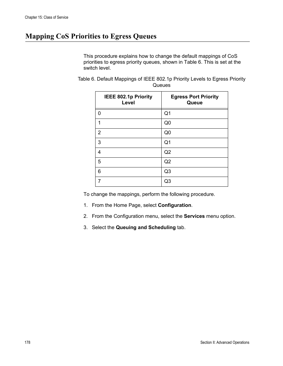 Mapping cos priorities to egress queues | Allied Telesis AT-S62 User Manual | Page 178 / 372
