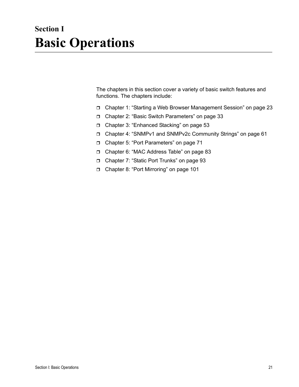 Section i, Basic operations, Section i: basic operations | Allied Telesis AT-S62 User Manual | Page 21 / 372