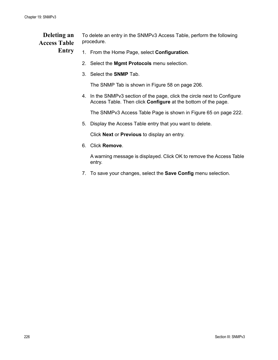Deleting an access table entry | Allied Telesis AT-S62 User Manual | Page 226 / 372