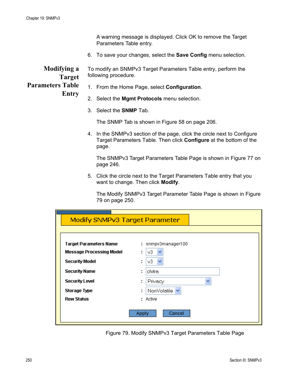 Modifying a target parameters table entry | Allied Telesis AT-S62 User Manual | Page 250 / 372