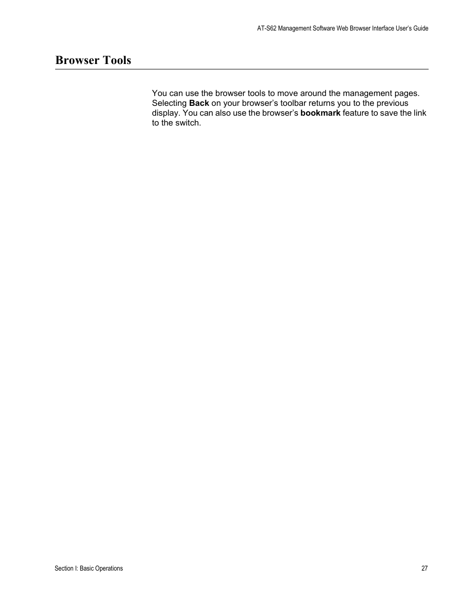 Browser tools | Allied Telesis AT-S62 User Manual | Page 27 / 372
