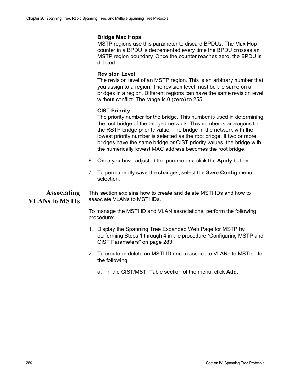 Associating vlans to mstis | Allied Telesis AT-S62 User Manual | Page 286 / 372