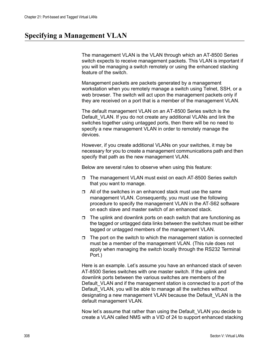 Specifying a management vlan | Allied Telesis AT-S62 User Manual | Page 308 / 372