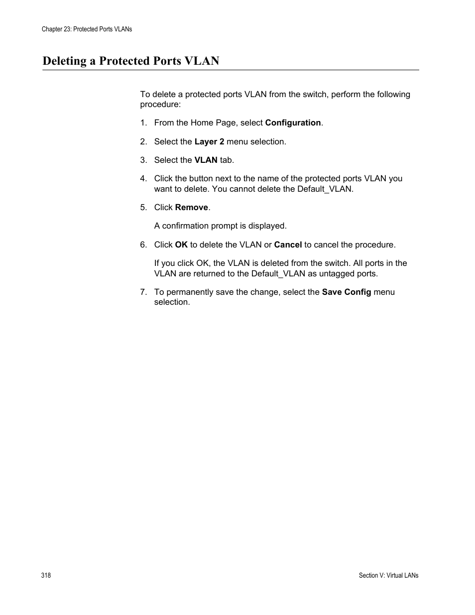 Deleting a protected ports vlan | Allied Telesis AT-S62 User Manual | Page 318 / 372