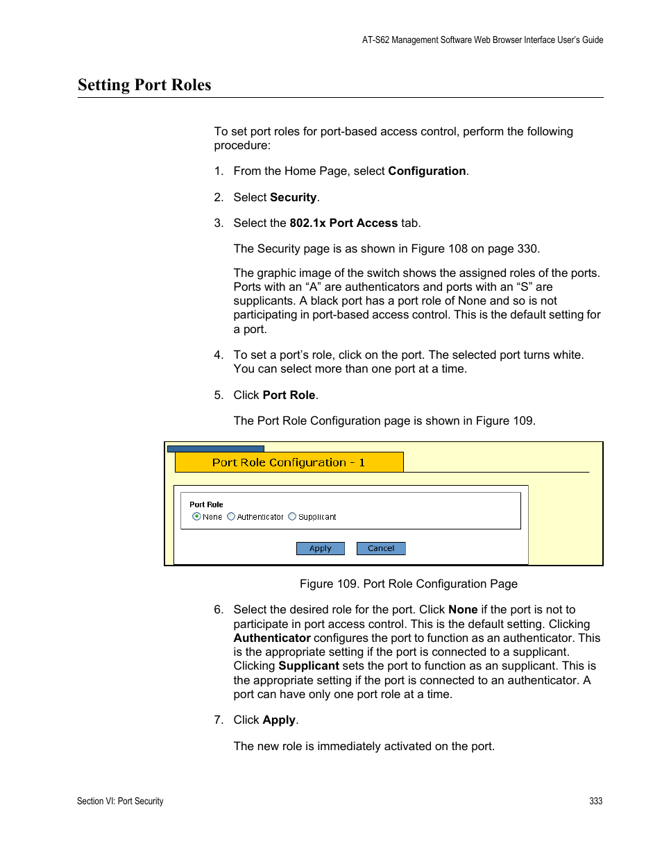 Setting port roles | Allied Telesis AT-S62 User Manual | Page 333 / 372