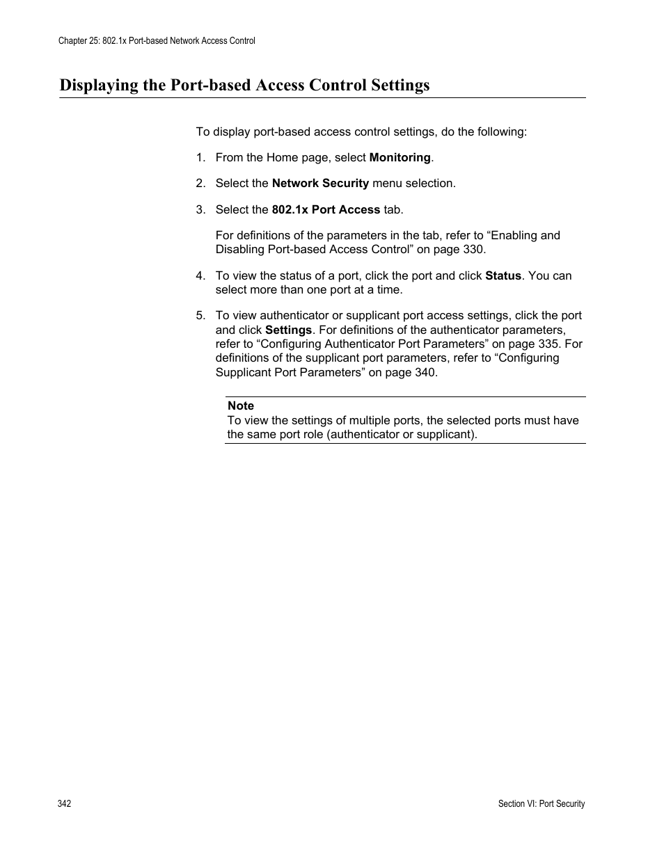 Displaying the port-based access control settings | Allied Telesis AT-S62 User Manual | Page 342 / 372