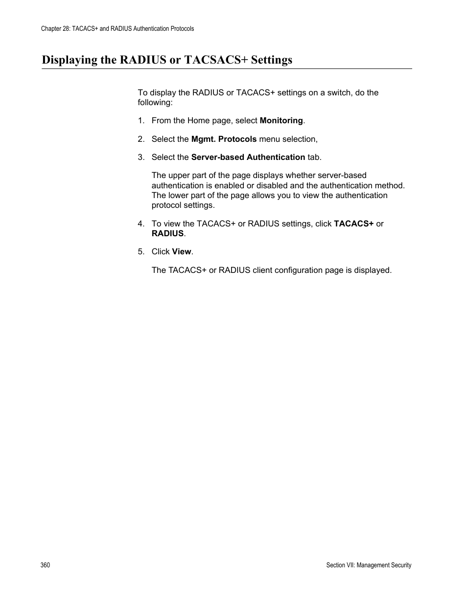 Displaying the radius or tacsacs+ settings | Allied Telesis AT-S62 User Manual | Page 360 / 372