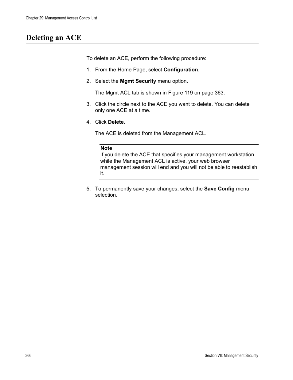 Deleting an ace | Allied Telesis AT-S62 User Manual | Page 366 / 372