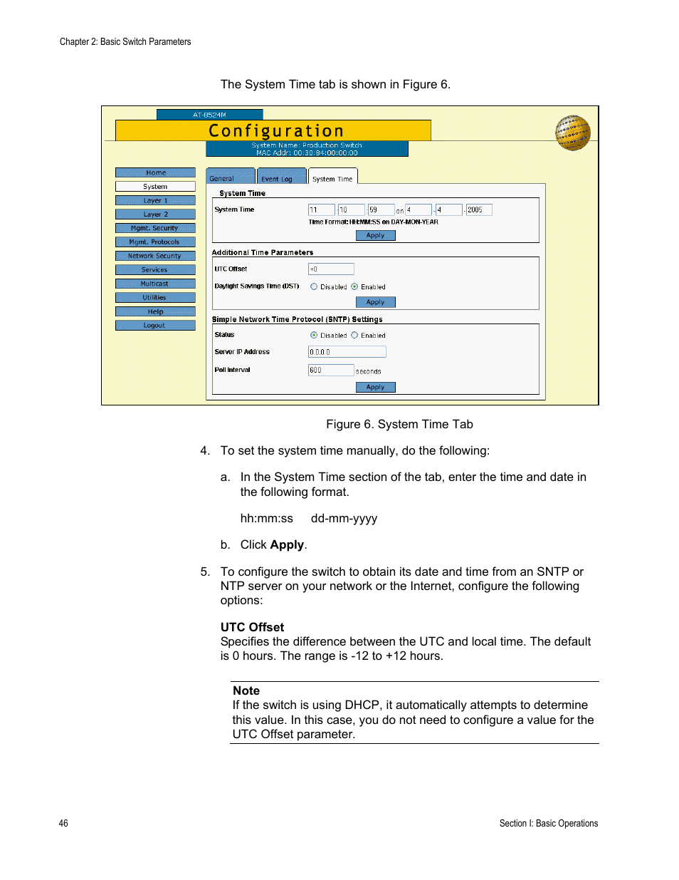 Figure 6: system time tab | Allied Telesis AT-S62 User Manual | Page 46 / 372