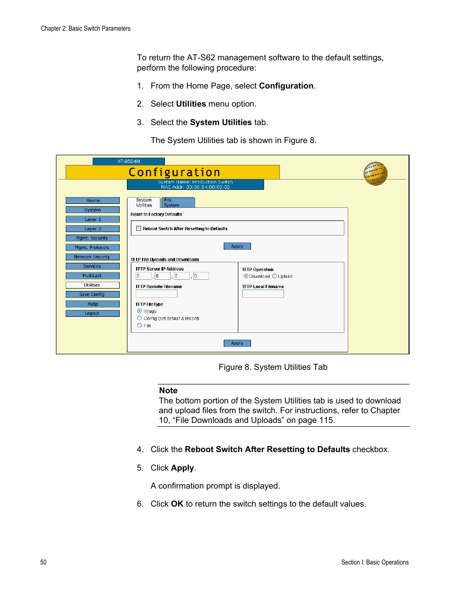 Figure 8: system utilities tab | Allied Telesis AT-S62 User Manual | Page 50 / 372