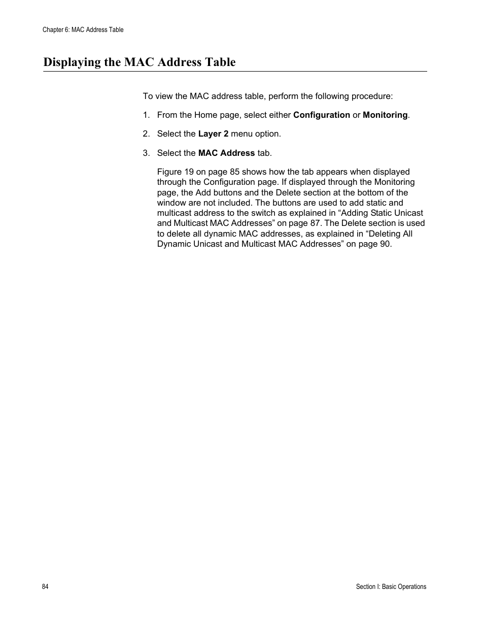 Displaying the mac address table | Allied Telesis AT-S62 User Manual | Page 84 / 372