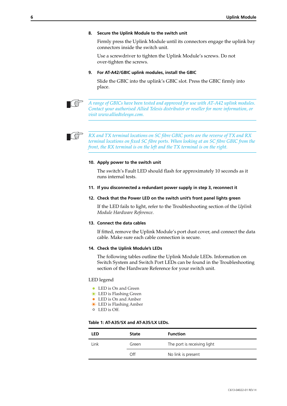 Allied Telesis Uplink Module User Manual | Page 6 / 9