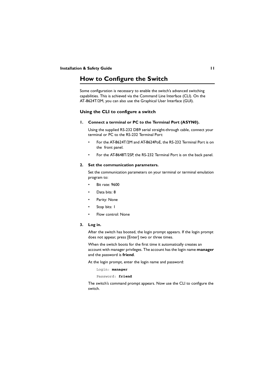 How to configure the switch | Allied Telesis AT-8600 Series Switch User Manual | Page 11 / 36