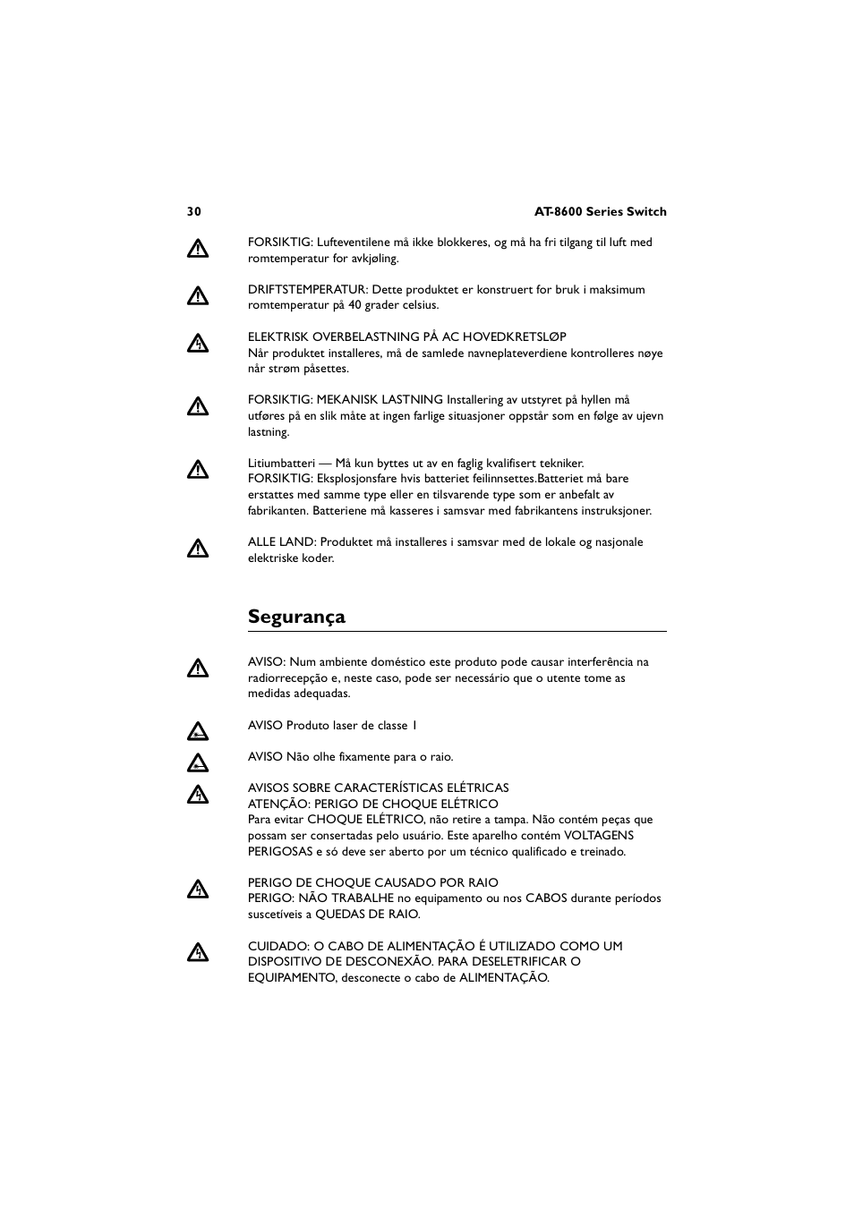 Segurança | Allied Telesis AT-8600 Series Switch User Manual | Page 30 / 36