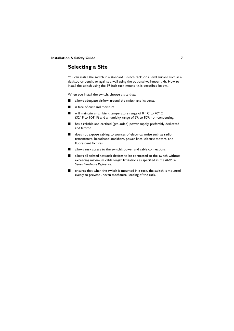 Selecting a site | Allied Telesis AT-8600 Series Switch User Manual | Page 7 / 36
