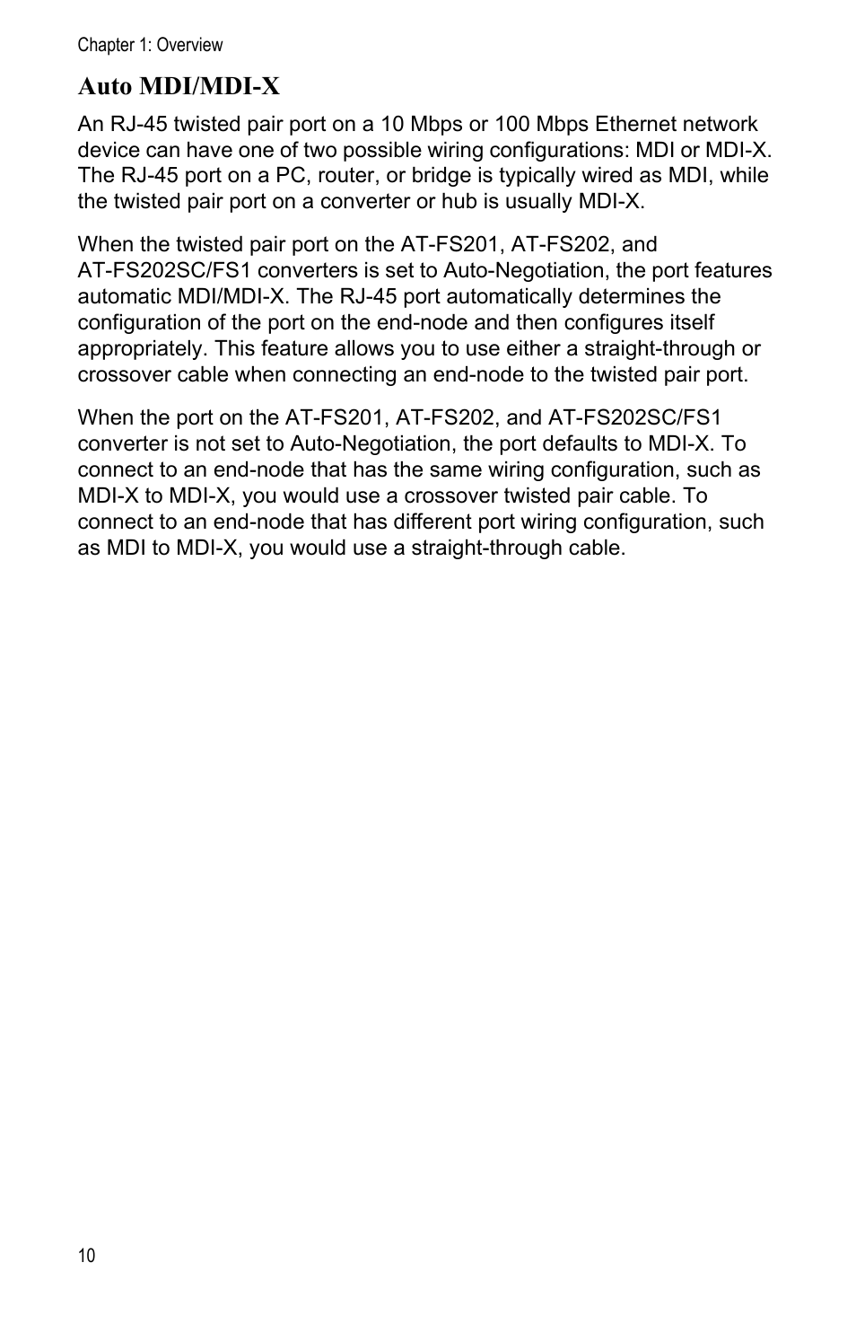 Auto mdi/mdi-x | Allied Telesis AT-FS202SC/FS1 User Manual | Page 20 / 88