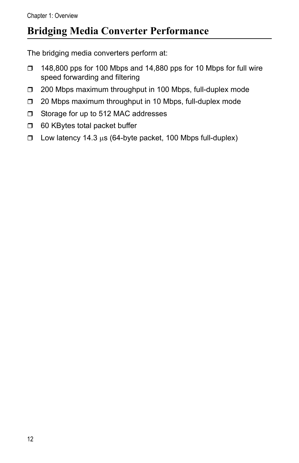 Bridging media converter performance | Allied Telesis AT-FS202SC/FS1 User Manual | Page 22 / 88