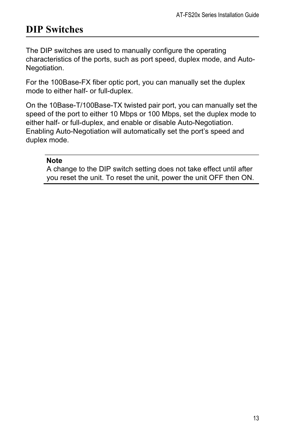 Dip switches | Allied Telesis AT-FS202SC/FS1 User Manual | Page 23 / 88