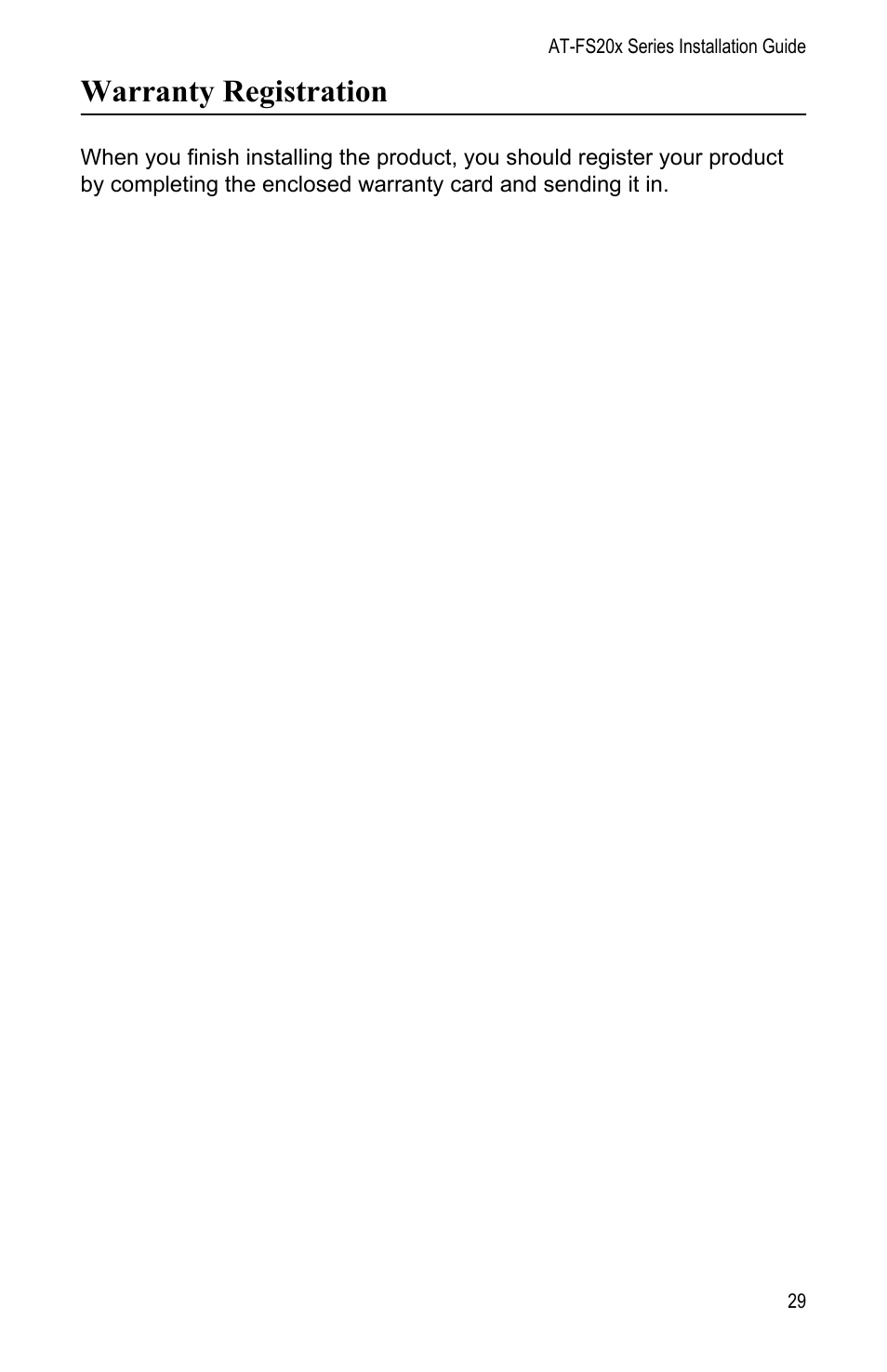 Warranty registration | Allied Telesis AT-FS202SC/FS1 User Manual | Page 39 / 88