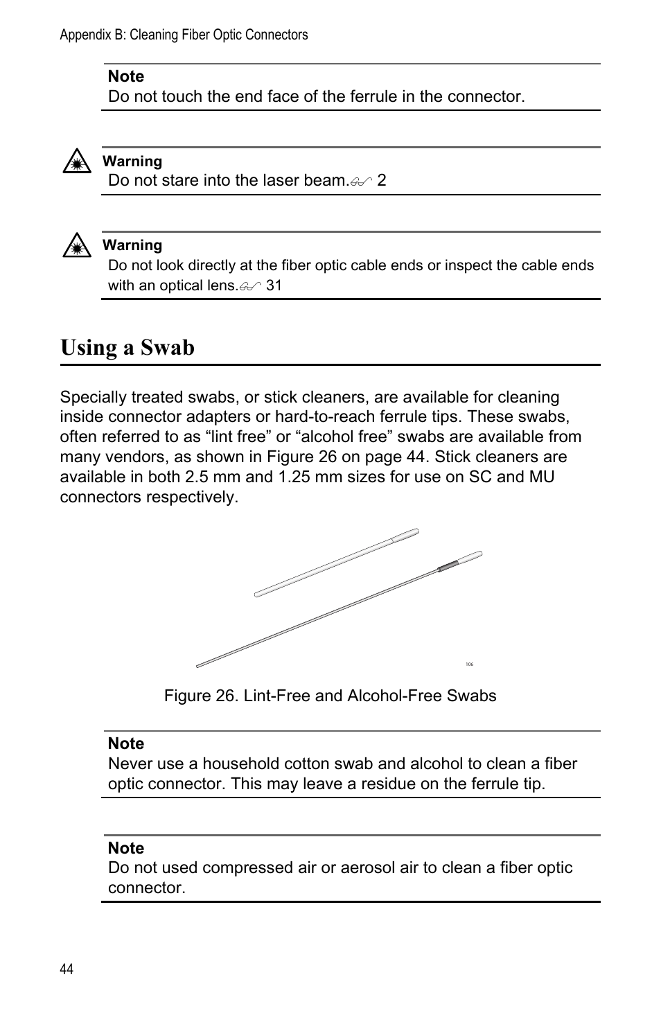 Using a swab | Allied Telesis AT-FS202SC/FS1 User Manual | Page 54 / 88