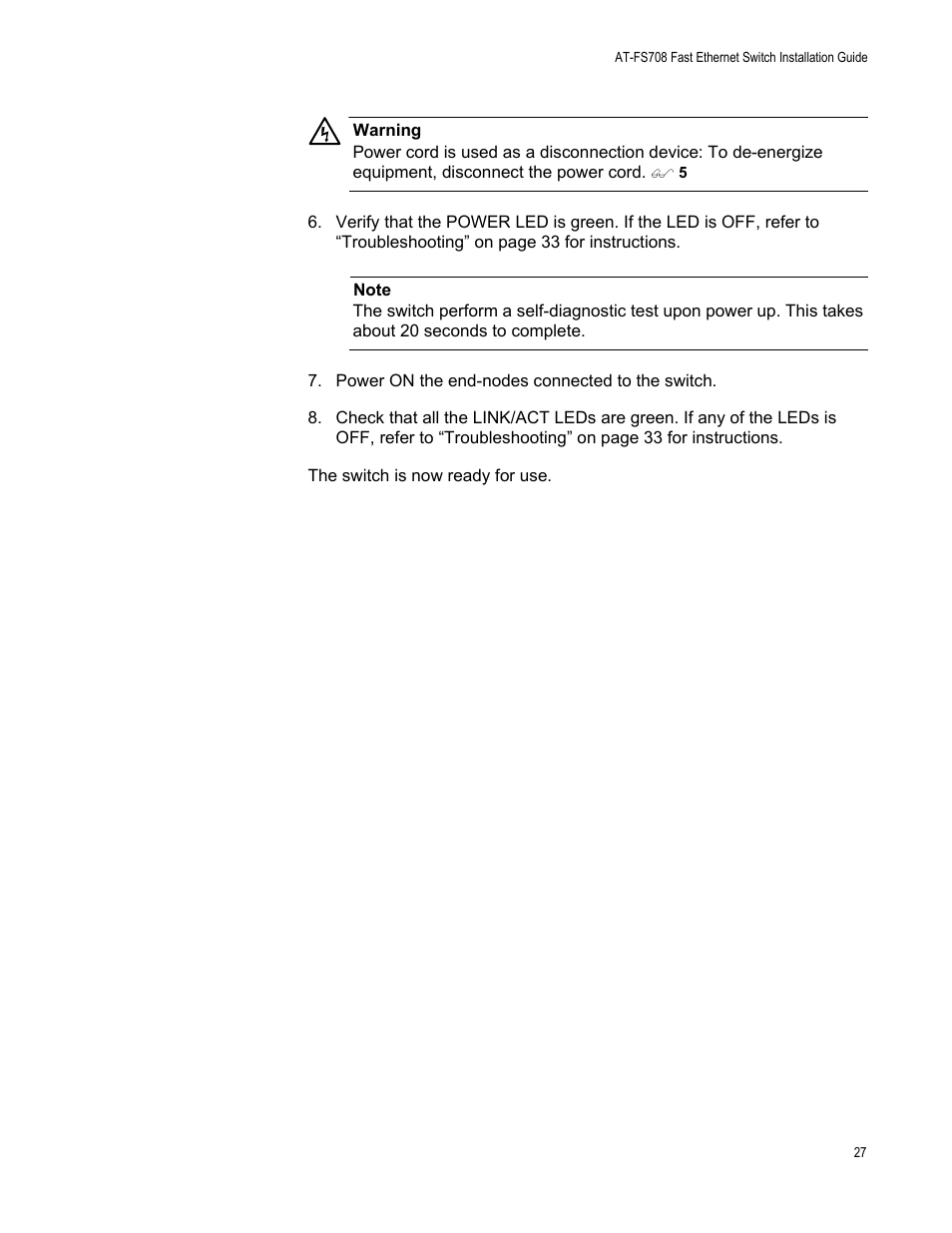 Allied Telesis AT-FS708 User Manual | Page 27 / 61