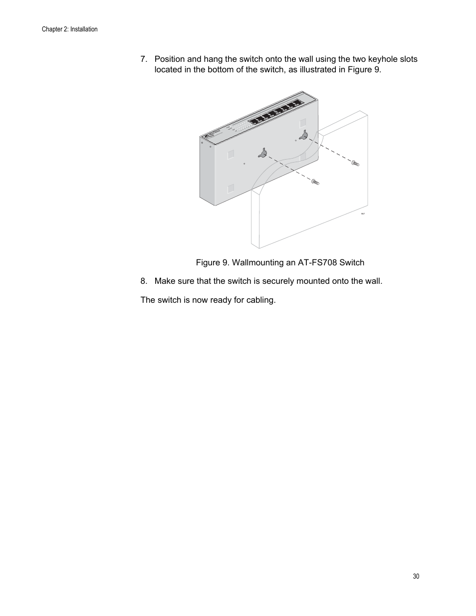 Chapter 2: installation 30 | Allied Telesis AT-FS708 User Manual | Page 30 / 61