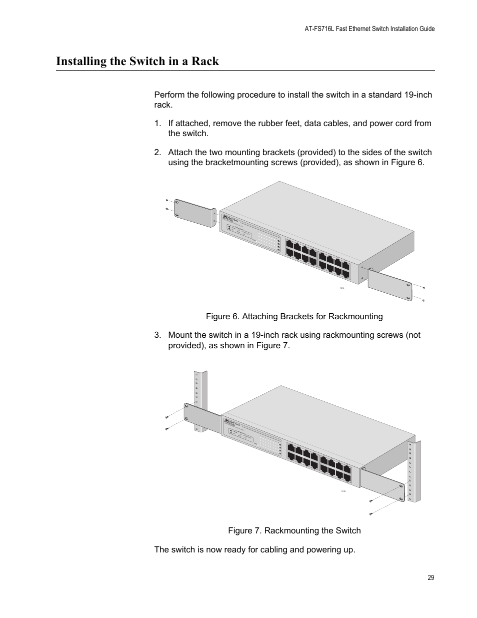 Installing the switch in a rack | Allied Telesis AT-FS716L User Manual | Page 29 / 62