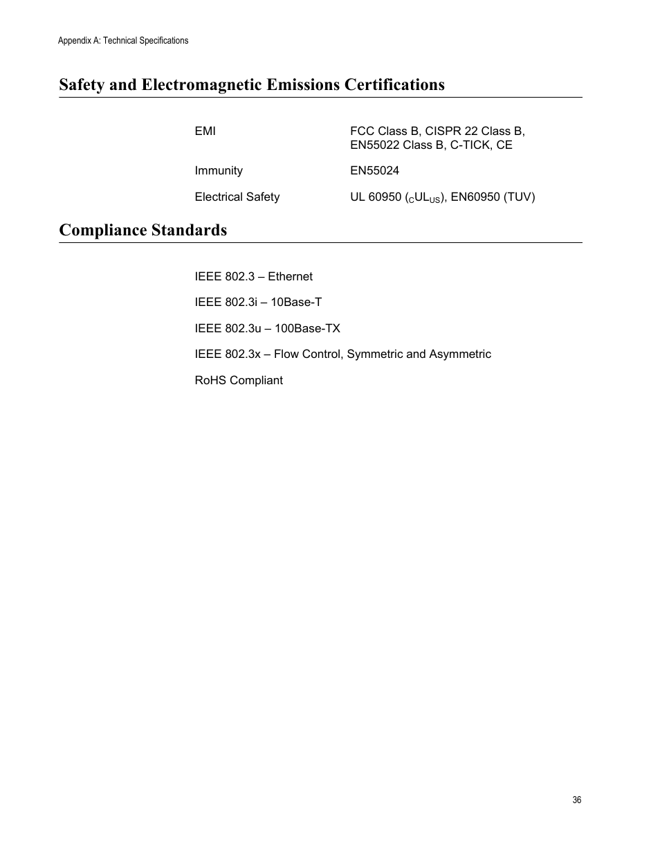 Compliance standards | Allied Telesis AT-FS716L User Manual | Page 36 / 62