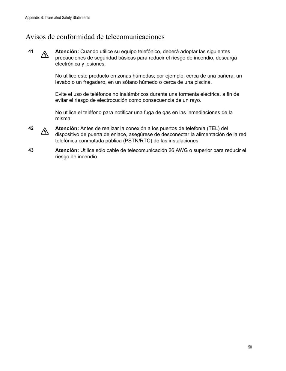 Avisos de conformidad de telecomunicaciones | Allied Telesis AT-FS716L User Manual | Page 50 / 62