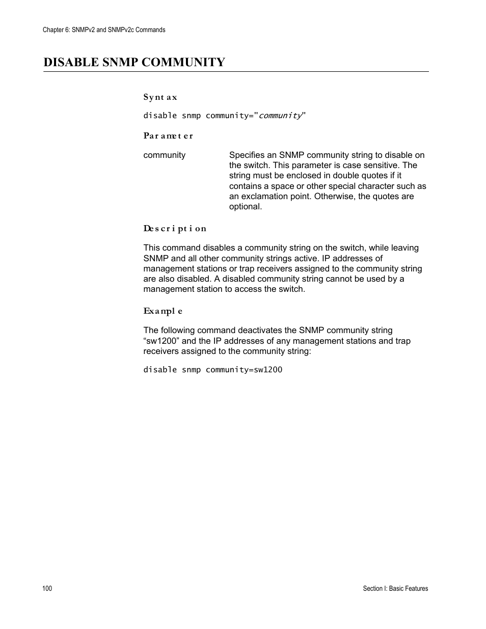 Disable snmp community | Allied Telesis AT-S63 User Manual | Page 100 / 718