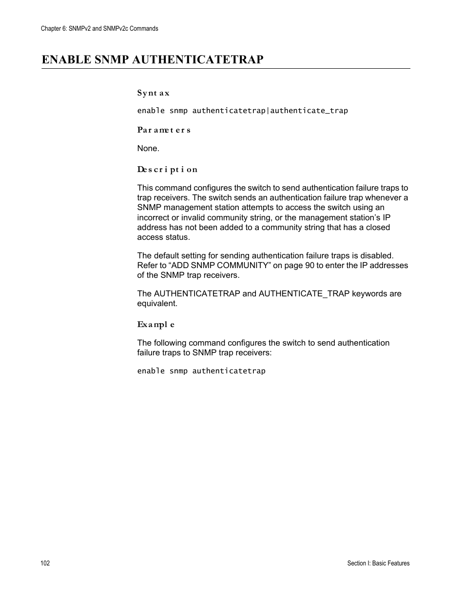 Enable snmp authenticatetrap | Allied Telesis AT-S63 User Manual | Page 102 / 718