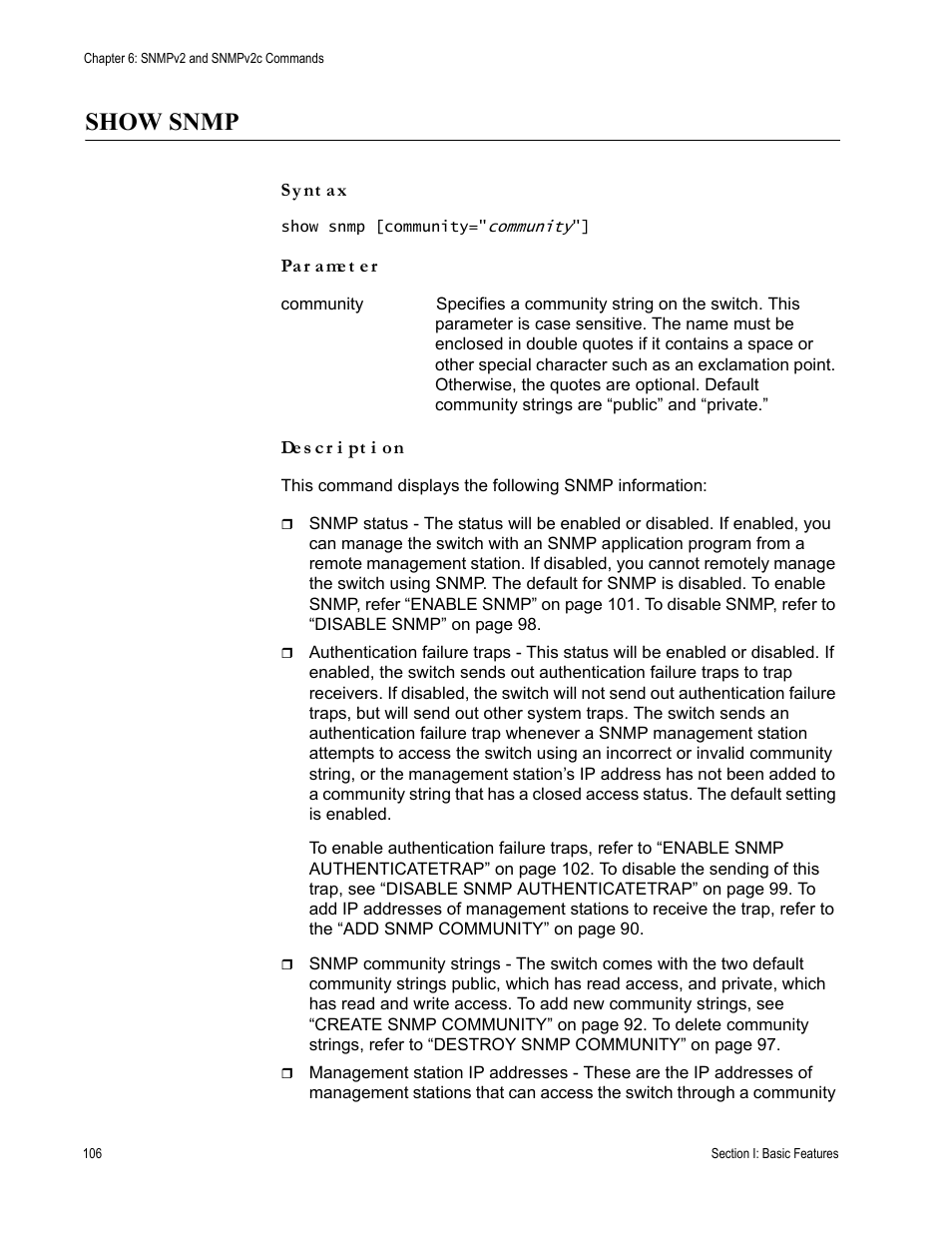 Show snmp | Allied Telesis AT-S63 User Manual | Page 106 / 718