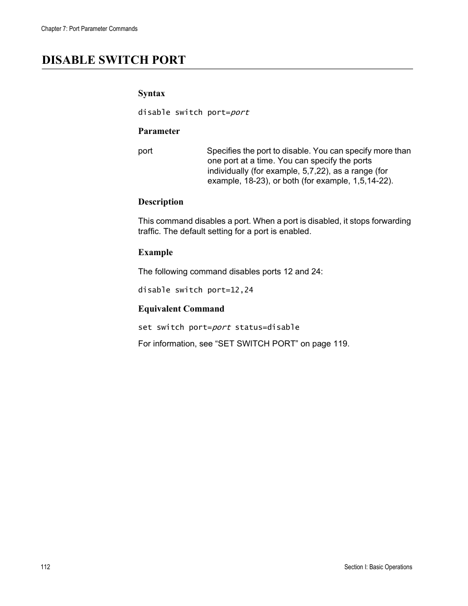 Disable switch port | Allied Telesis AT-S63 User Manual | Page 112 / 718