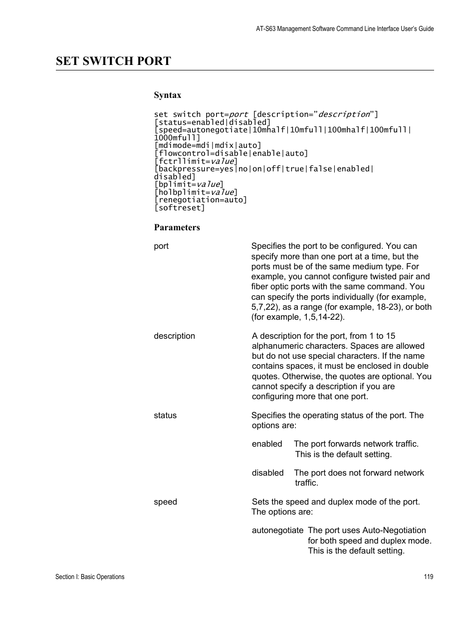 Set switch port | Allied Telesis AT-S63 User Manual | Page 119 / 718